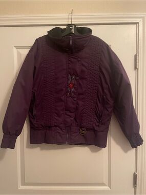 Vintage 90s Hot Music Ski Jacket Color Block Purple With Aztec Print in GUC